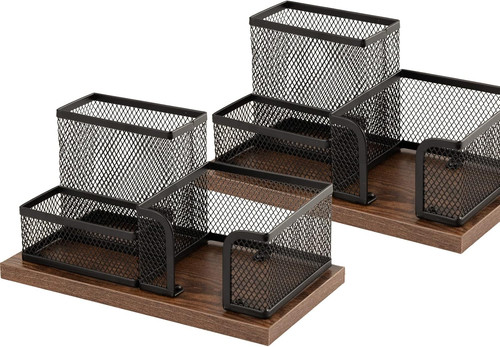 Antique wood mesh pen holder - antique,